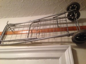 I put up some hooks to hang the cart on. Note the same sized wheels.