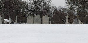 snow in graveyard